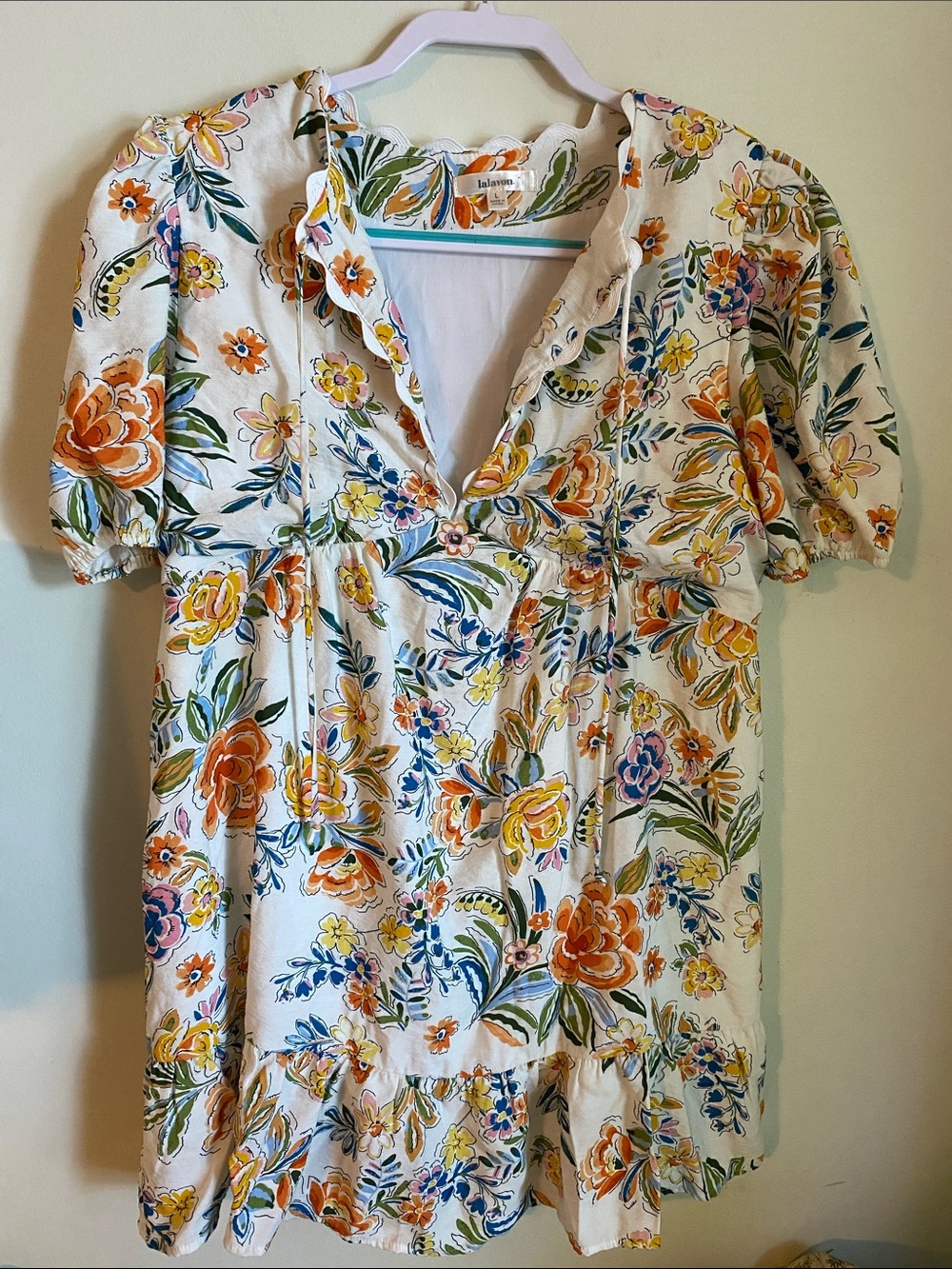 Tropical Floral Babydoll V-Neck Mini Dress by Lalavon